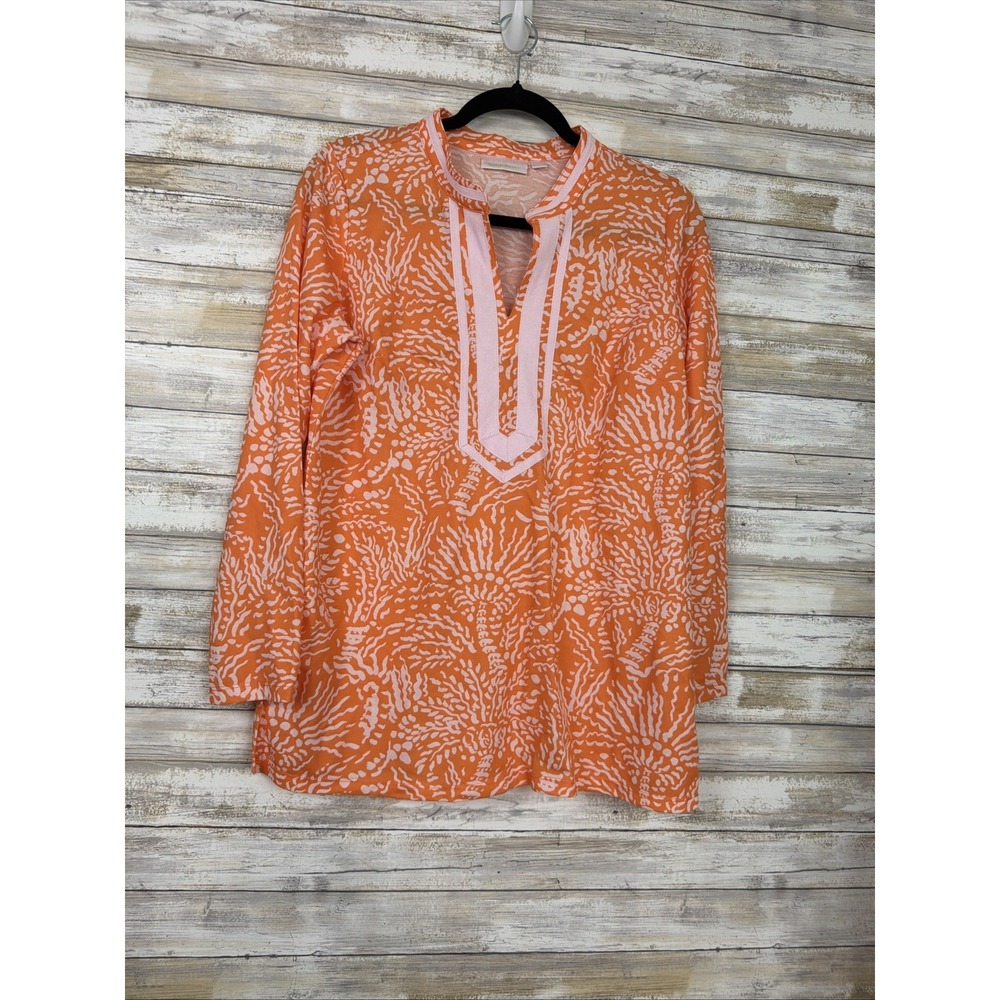 Bellisima by Kim Gravel Women's Cabana Palm Trim Tunic Florida Keys Size SP